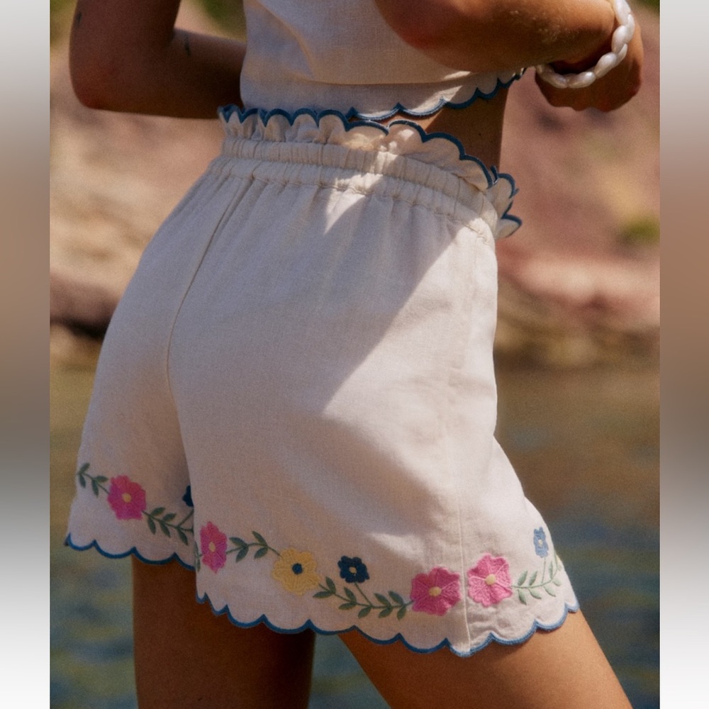 NWT Sézane Matilio Shorts - White with Multicolor Floral Embroidery - 38/US 6/M - Picture 3 of 9